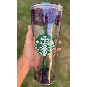 Starbucks Venti Custom Handmade Purple Glitter Snow Globe Cold Cup Tumblr 24oz